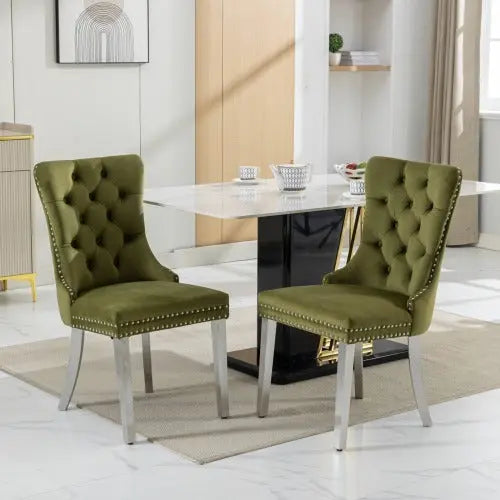 High-end Tufted Solid Wood Contemporary Velvet Upholstered Dining Chair With Chrome Stainless Steel Plating Legs,Nailhead Trim,Set Of 2 My Store