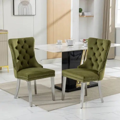 High-end Tufted Solid Wood Contemporary Velvet Upholstered Dining Chair With Chrome Stainless Steel Plating Legs,Nailhead Trim,Set Of 2 My Store