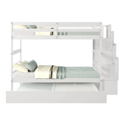 Twin Bunk Beds With Trundle & Stairway Storage In White Siesta
