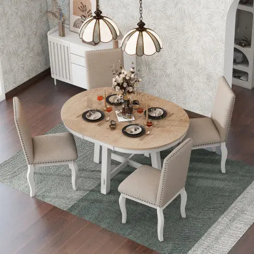 5-piece Farmhouse Wooden Dining Table Set My Store