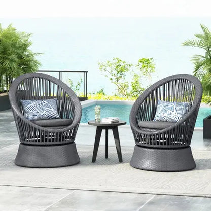 Set Of 2  26.7 Modern Gray Wicker Lounge Chair With Rattan And Iron Frame, Featuring A Stylish Round Design, Perfect For Living Room, Patio, Or Balcony Relaxation My Store