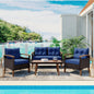 4-Piece Garden Furniture, Patio Seating Set, PE Rattan Outdoor Sofa Set, Wood Table And Legs, Brown And Blue Inkedjoy