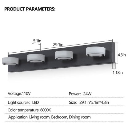 LED Modern Black 4 Light Vanity Light Fixture Mirror Bathroom Wall Light Inkedjoy