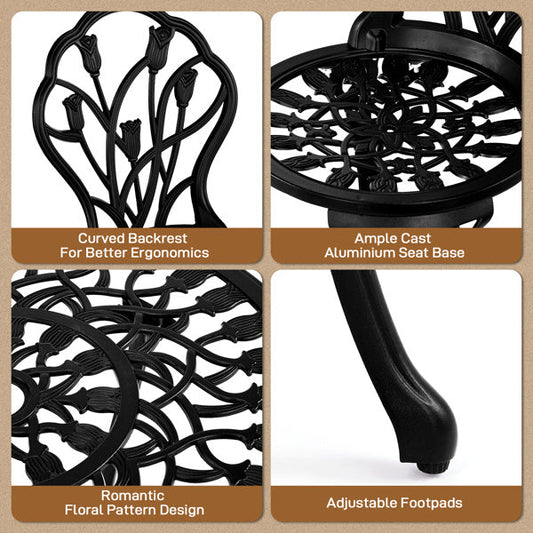 2pcs Single Chairs And 1pc Round Table Tulip Shaped Black Casting Set Inkedjoy