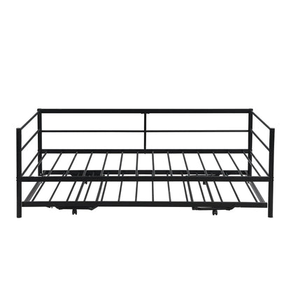 Double Metal Sofa Bed With Adjustable Wheels, Pop-up Wheels, Black My Store