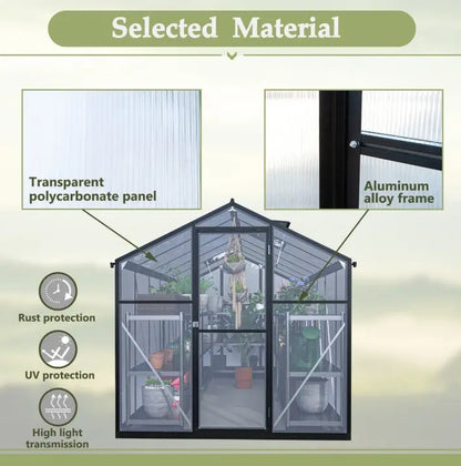 6' X 12' Thicked Polycarbonate Greenhouse With Double Flush Door My Store