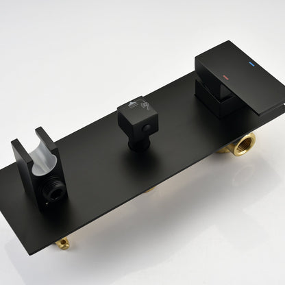 Brass Matte Black Shower Faucet With Shower System, 10 Inch Shower Head And Handheld Spray Inkedjoy