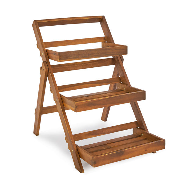 Three-layer Acacia Wood Planting Flower Stand Inkedjoy