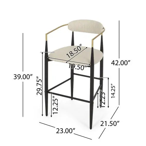 Barstools Set Of 2, Counter Height Upholstered Bar Stools With Back For Kitchen Island, Beige Faux PU Leather Seating Black Iron Legs 260LBS Weight Capacity My Store