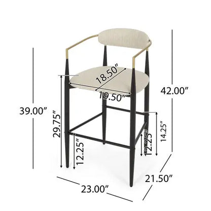 Barstools Set Of 2, Counter Height Upholstered Bar Stools With Back For Kitchen Island, Beige Faux PU Leather Seating Black Iron Legs 260LBS Weight Capacity My Store