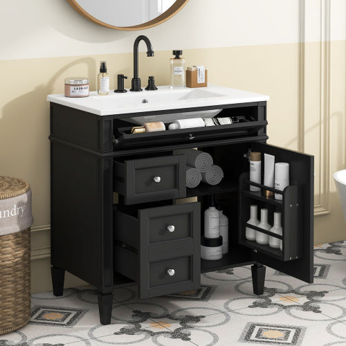 Vanity With Top Sink, Modern Bathroom Storage Cabinet With 2 Drawers And A Tip-out Drawer My Store