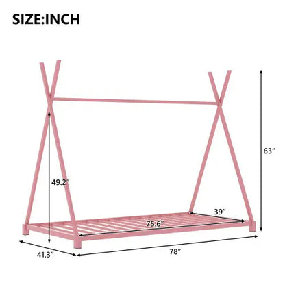Metal Twin Size House Platform Bed With Triangle Structure My Store