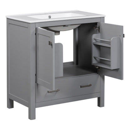 Vanity With Single Sink, Combo Cabinet Undermount With 2 Doors And A Drawer- Gray My Store