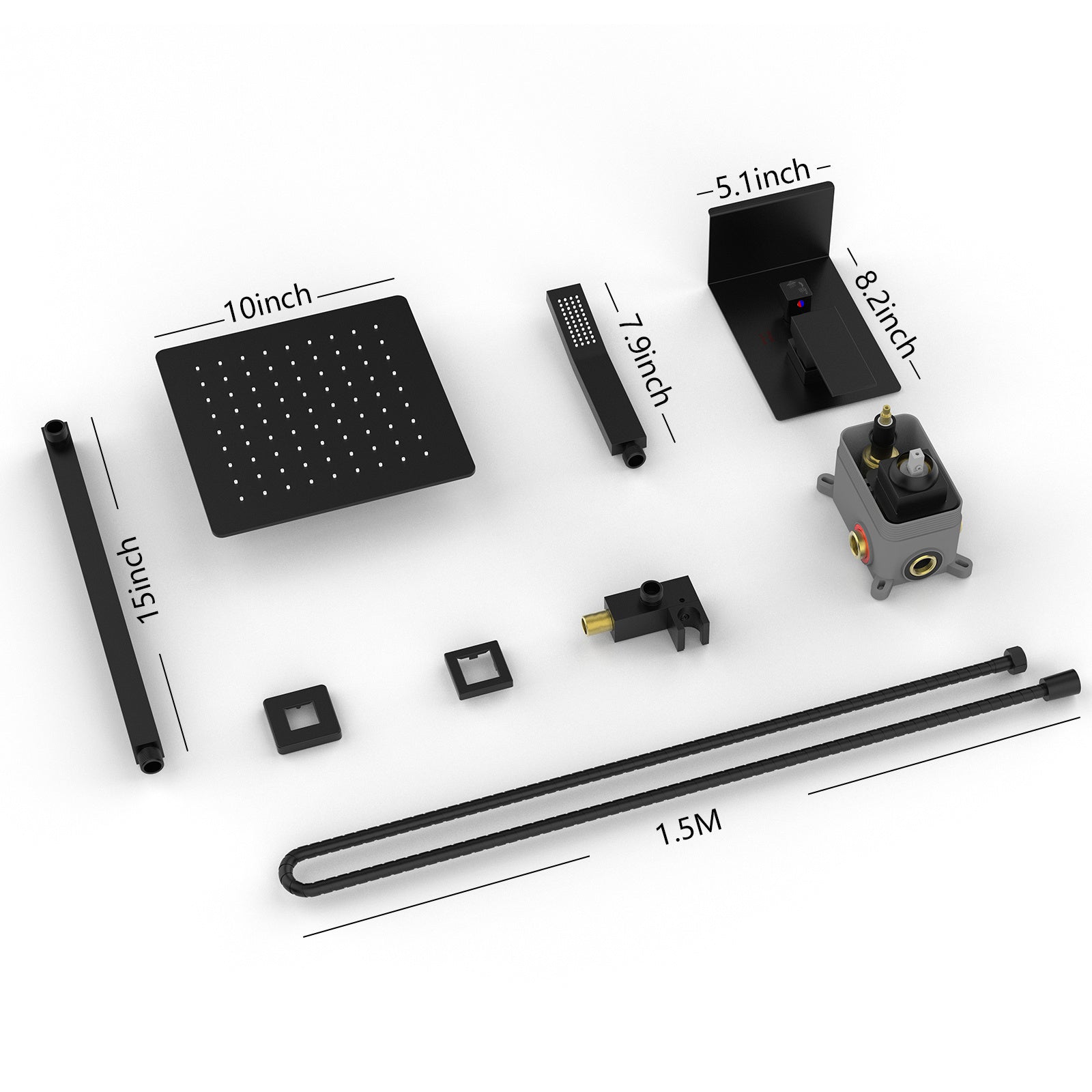 Rainfall Shower System With Storage Rack 10 Inch Shower Faucet Set Matte Black With High Pressure Inkedjoy
