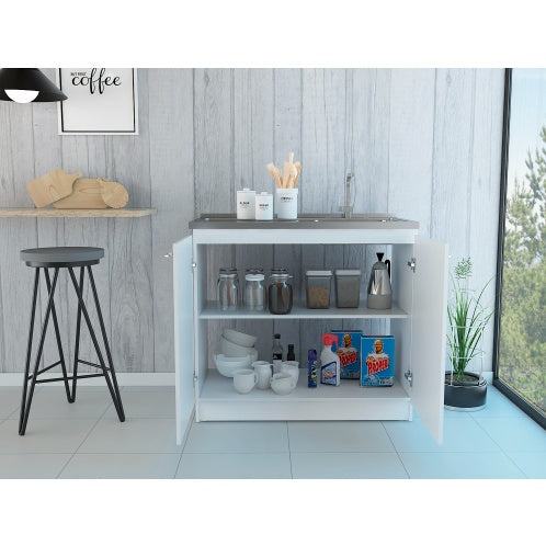 White Rectangle 2-Door Utility Sink And Cabinet My Store