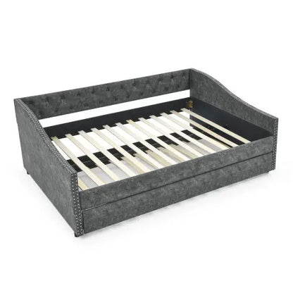 The Full-size Sofa Bed Features A Double-sized Upholstered Tufted Sofa Bed On Wheels My Store