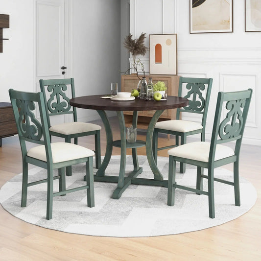 TREXM 5-Piece Round Dining Set With Fabric Chairs & Special-shaped Legs My Store