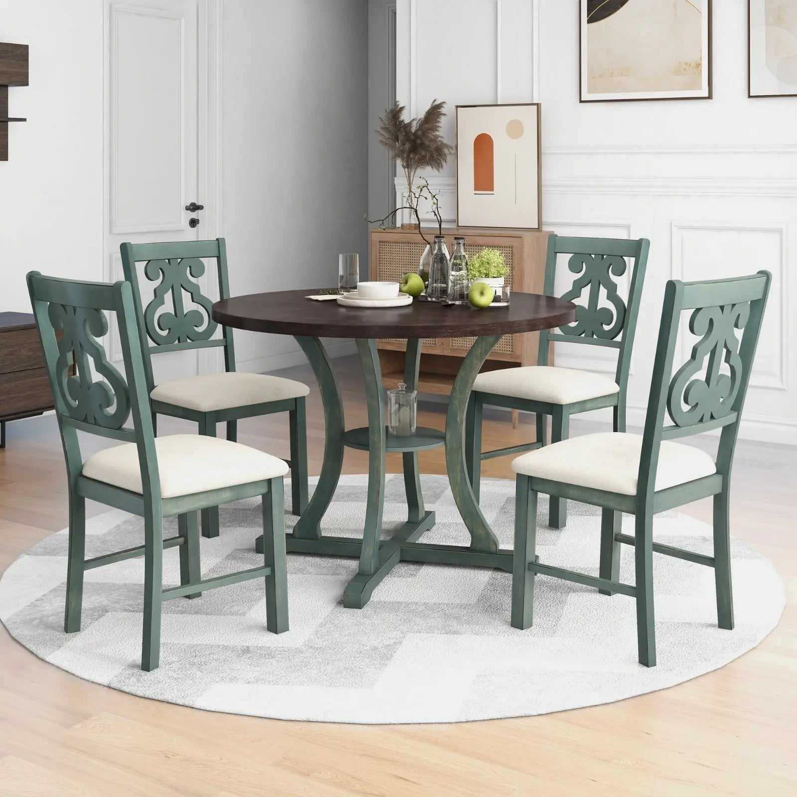 TREXM 5-Piece Round Dining Set With Fabric Chairs & Special-shaped Legs My Store