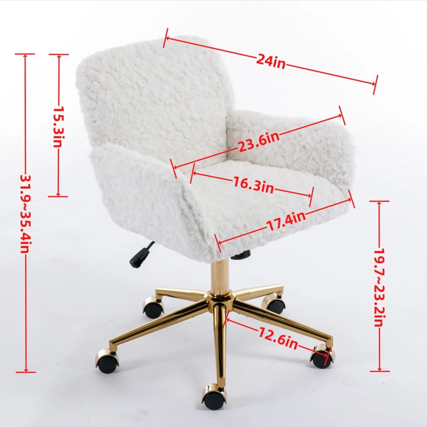 A&A Furniture Artificial Rabbit Hair Office Chair With Gold Base, Adjustable My Store