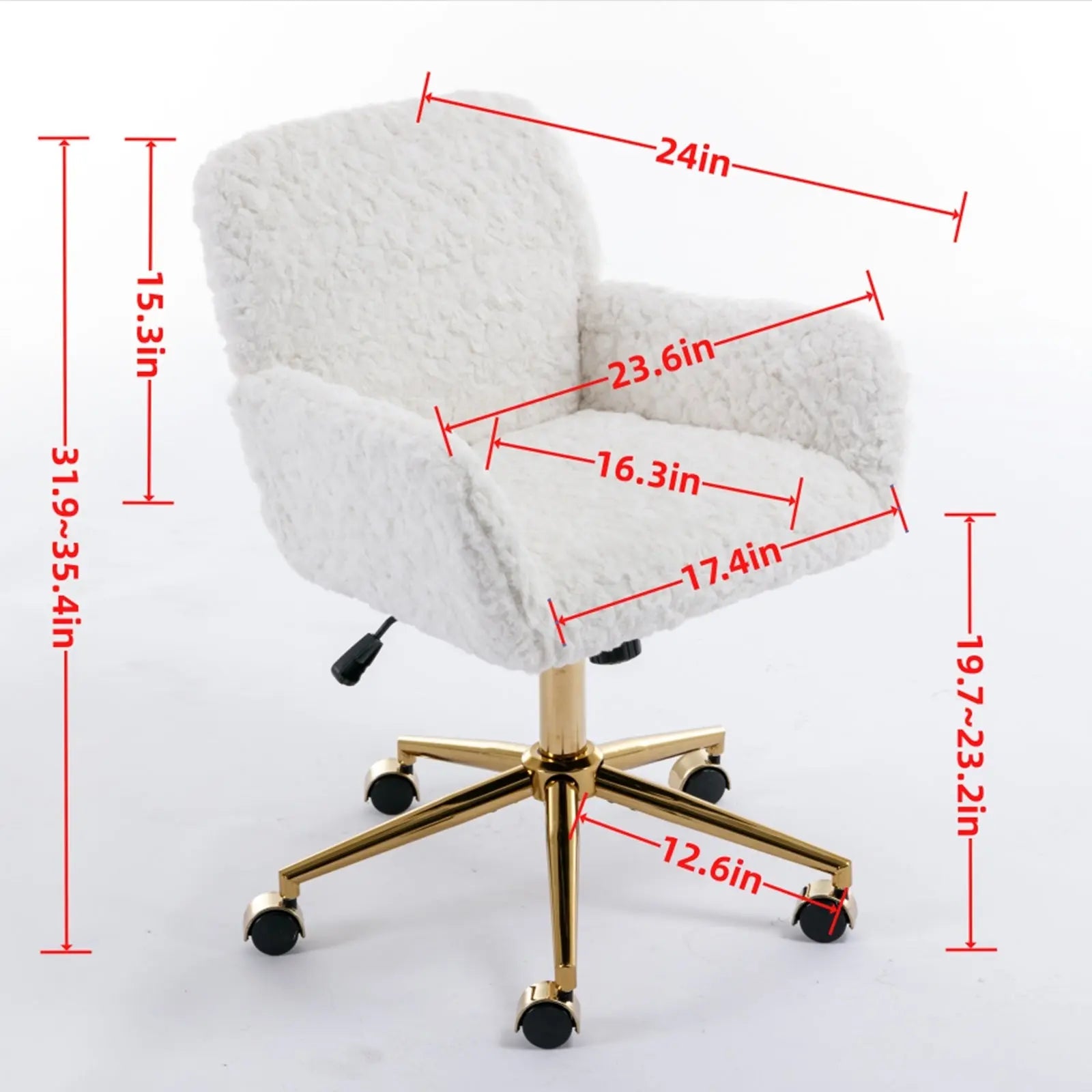A&A Furniture Artificial Rabbit Hair Office Chair With Gold Base, Adjustable My Store