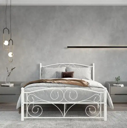 Queen Size Unique Flower Sturdy System Metal Bed Frame With Headboard And Footboard My Store
