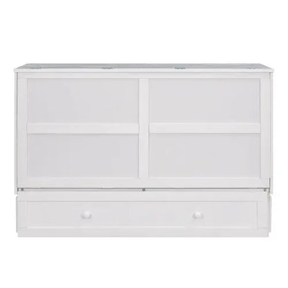 Queen Size Mobile Murphy Bed With Drawer And Little Shelves On Each Side,White My Store