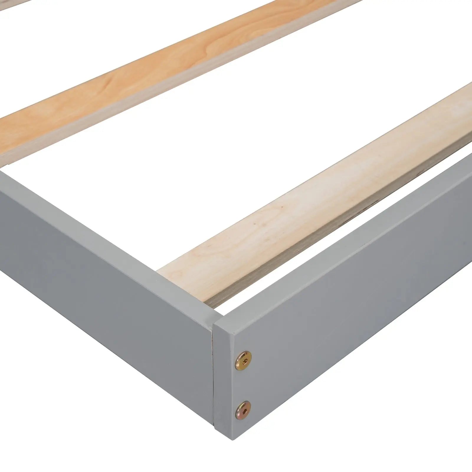 Twin House-Shaped Headboard Floor Bed With Handrails ,slats,Grey My Store