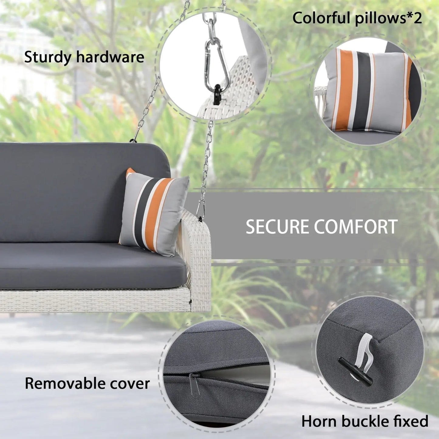 GO PE Wicker Porch Swing, 2-Seater Hanging Bench With Chains, Patio Furniture Swing For My Store