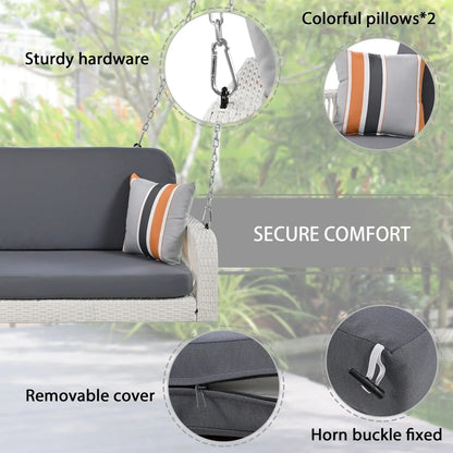 GO PE Wicker Porch Swing, 2-Seater Hanging Bench With Chains, Patio Furniture Swing For My Store