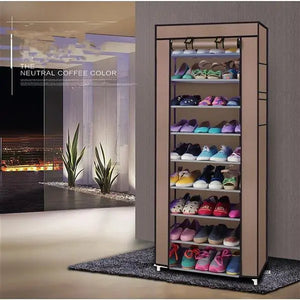 10 Layers Of 9-grid Non-woven Fabric Shoe Cabinet In Coffee Color Inkedjoy