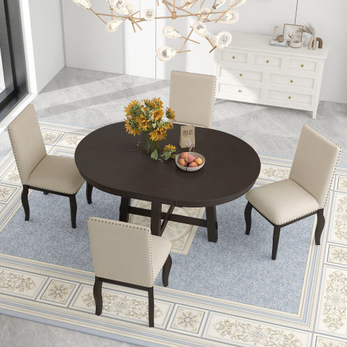 5-piece Farmhouse Wooden Dining Table Set Inkedjoy