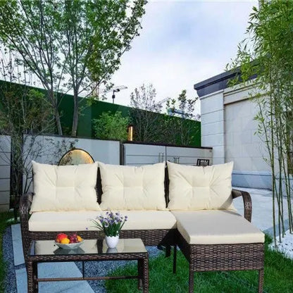 Outdoor Patio Furniture Sets 3 Piece Conversation Set Wicker Ratten Sectional Sofa With Seat CushionsBeige Cushion My Store