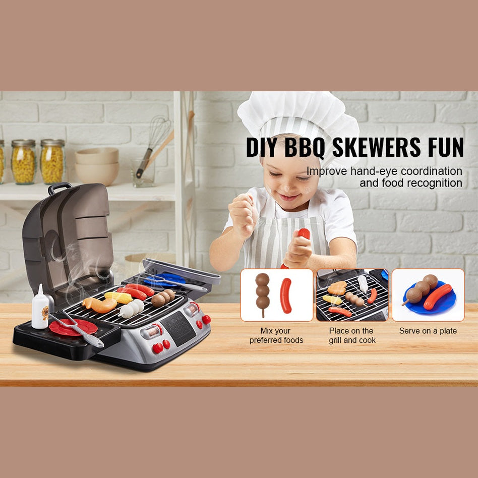 Kids BBQ Grill Toy Set with Pretend Smoke Sound Kitchen - Ohberri