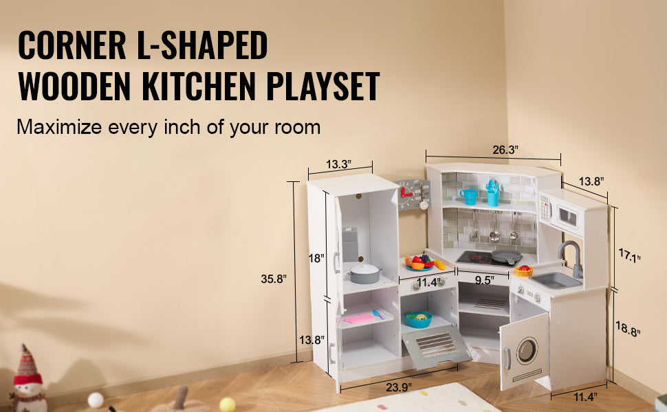 Corner Wooden Play Kitchen Set with Lights & Sounds - Ohberri
