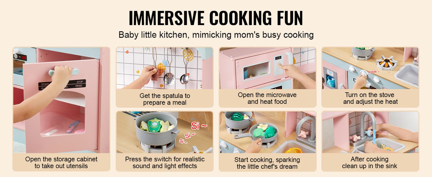 Pretend Play Cooking Toy for Kid Kitchen, Accessories with Lights & Sounds - Ohberri