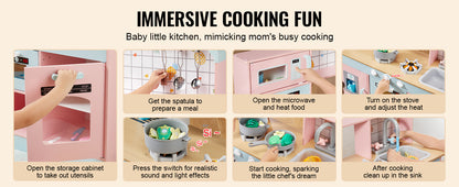 Pretend Play Cooking Toy for Kid Kitchen, Accessories with Lights & Sounds - Ohberri